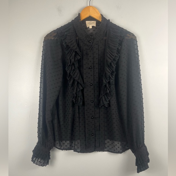 Sezane DANY SHIRT ruffle sheer black blouse size 36/S - Picture 3 of 8